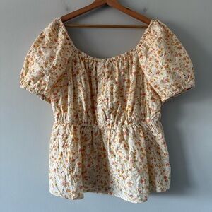 Floral Puff Sleeve Peplum Top Womens 2XL Festival Cottage Prairie Peasant Boho